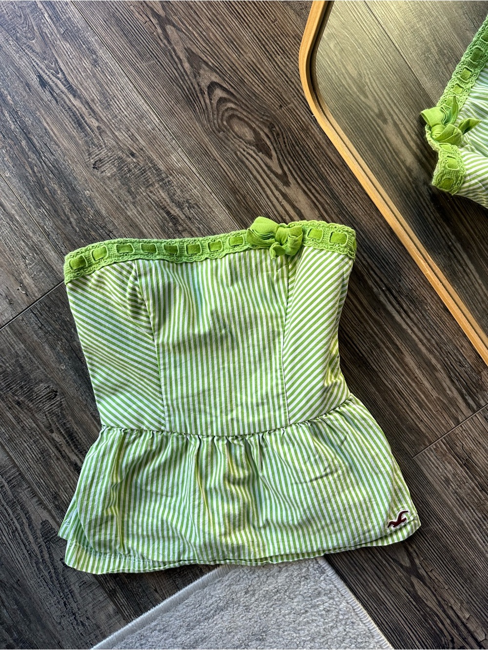 Hollister green stripe strapless top Y2K size small